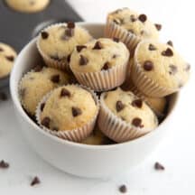 bowl of mini chocolate chip muffins