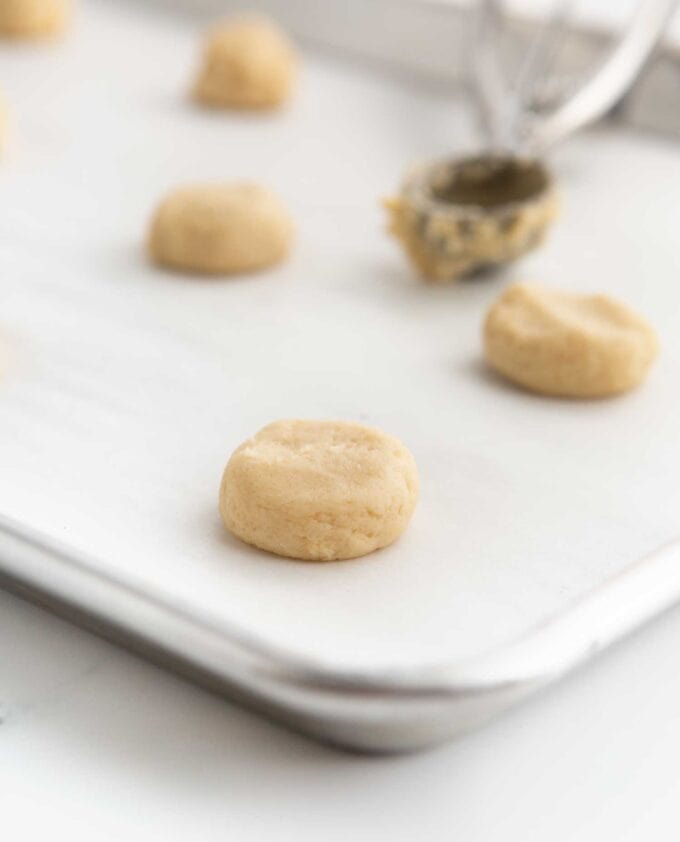 mini sugar cookies on tray