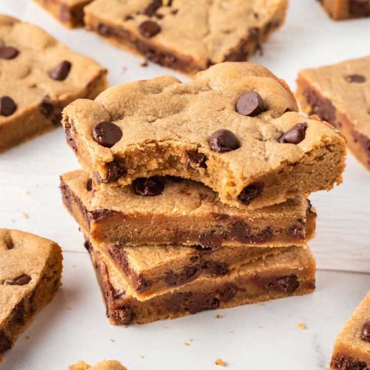 stack of peanut butter chocolate chip cookie bars