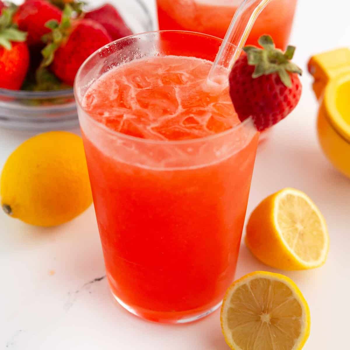 glass of strawberry lemonade