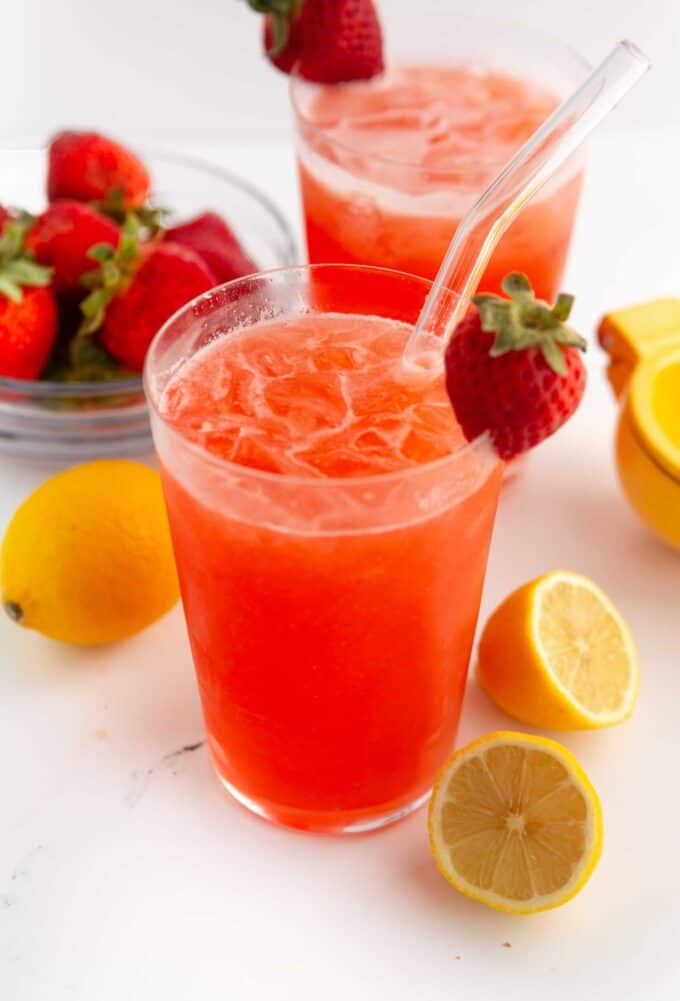 glass of strawberry lemonade