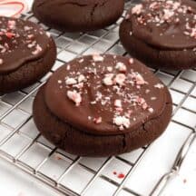 chocolate peppermint brownie cookie on cooling rack