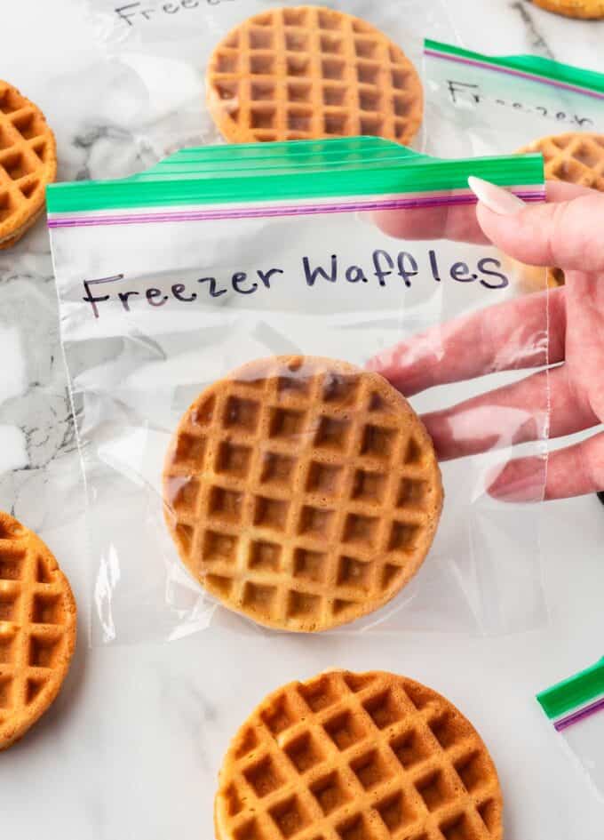 homemade eggo waffle in freezer bag