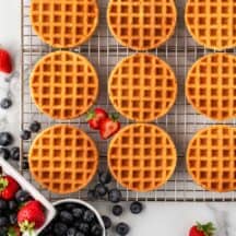 homemade mini waffles on cooling rack