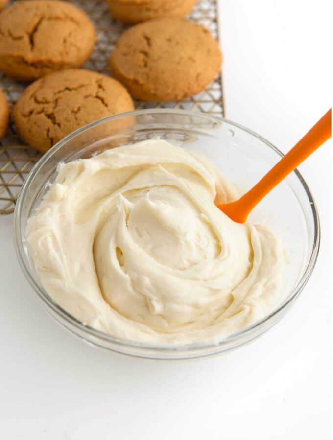 bowl of cream cheese frosting