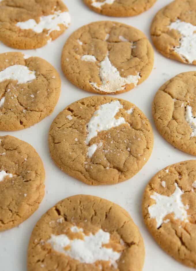 Chewy fluffernutter cookies with marshmallow creme