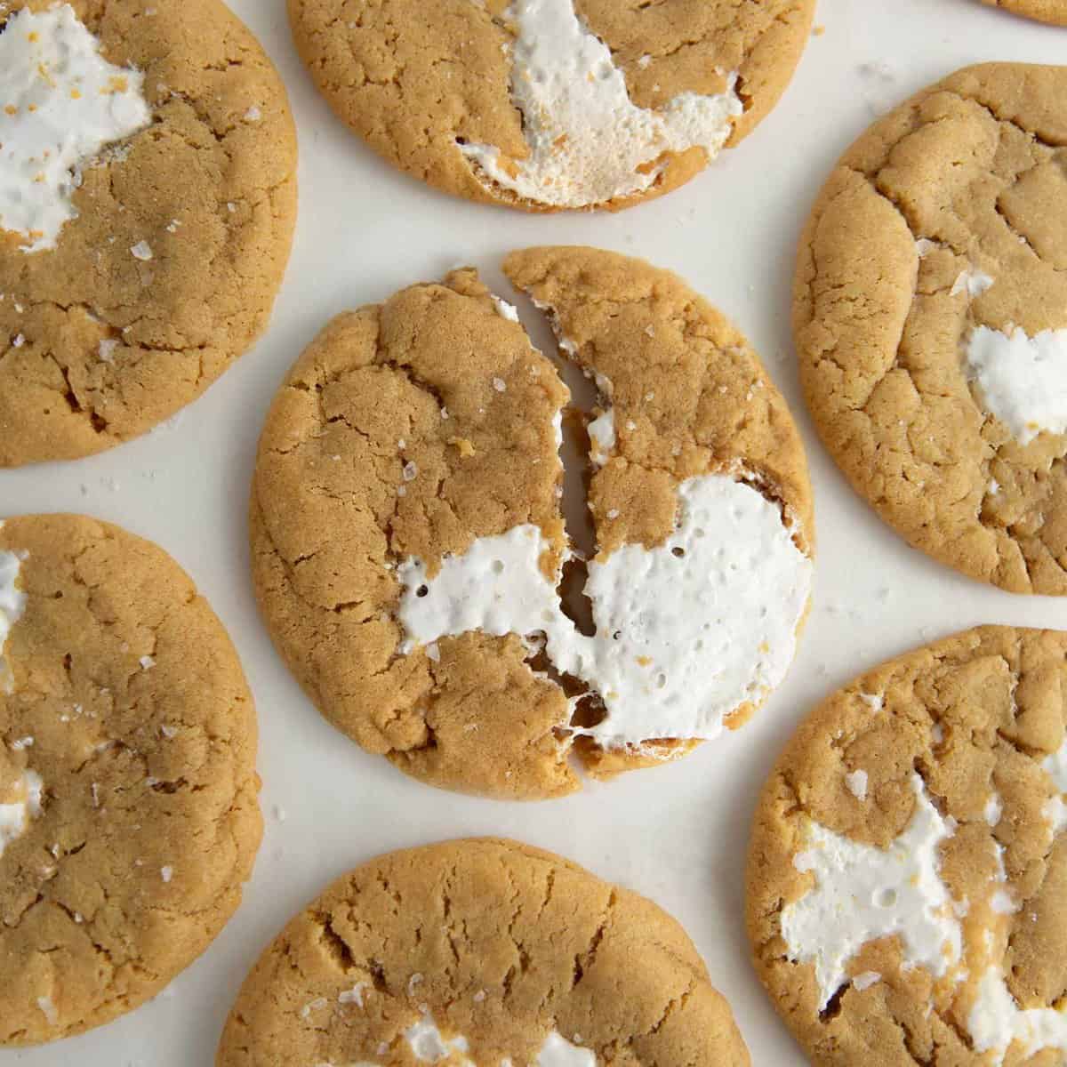 Chewy fluffernutter cookies with marshmallow creme