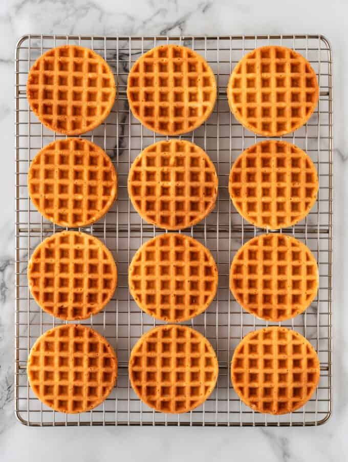 12 mini waffles on wire rack