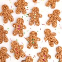 Gingerbread man shaped chocolate caramel rice krispy treats