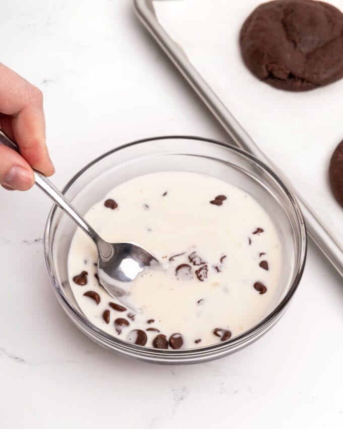 heavy cream in chocolate chips to make ganache