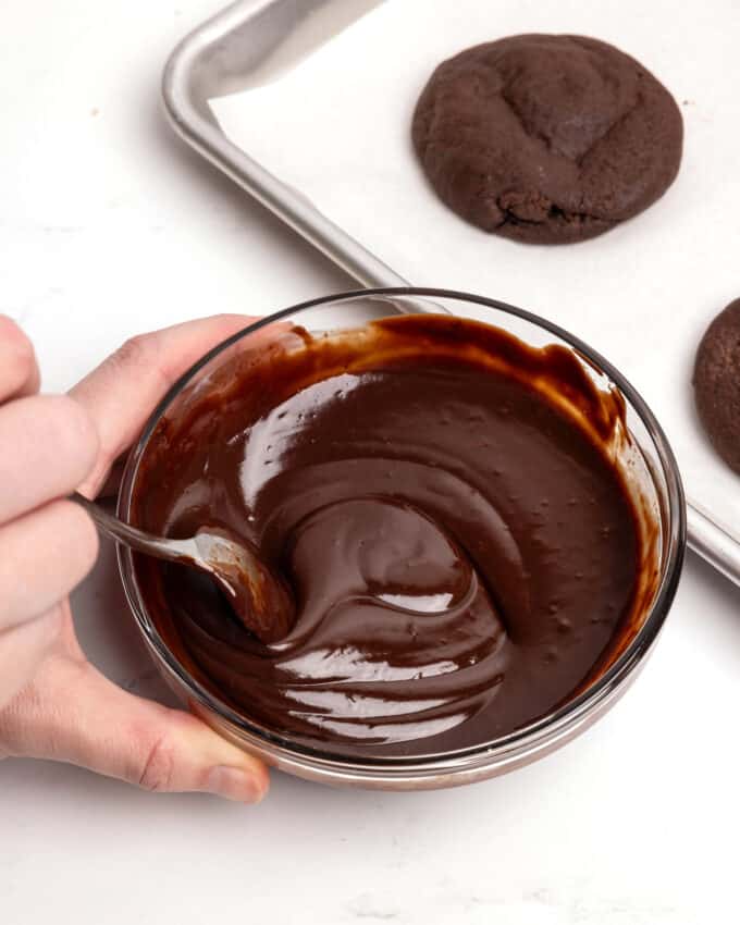 stirring bowl of chocolate ganache