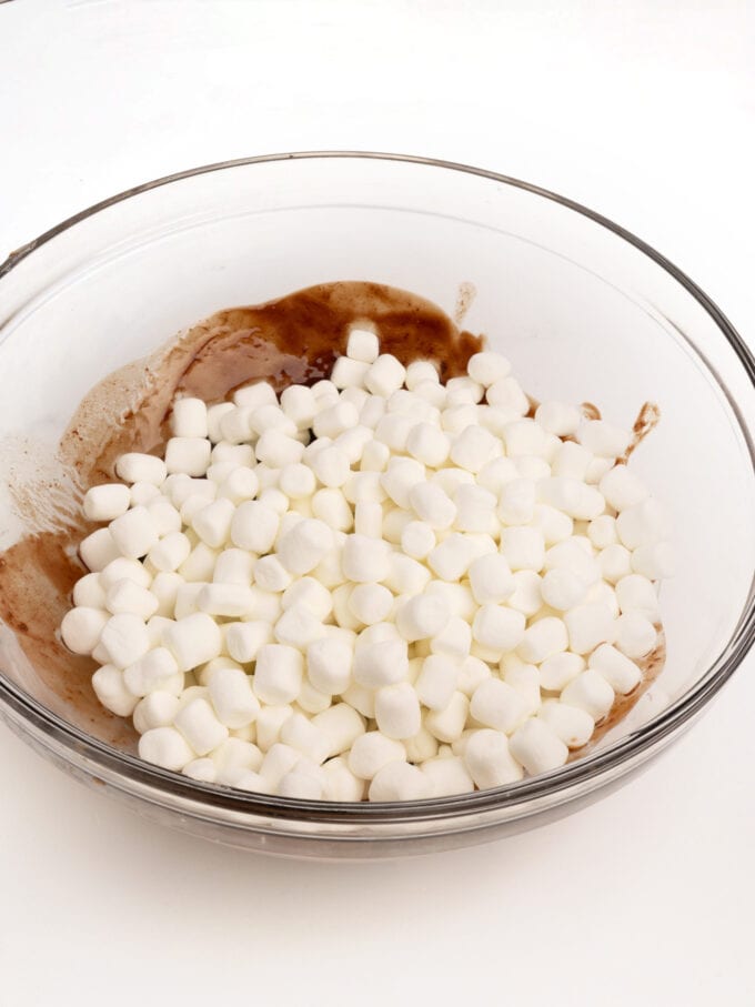 bowl of melted chocolate with marshmallows