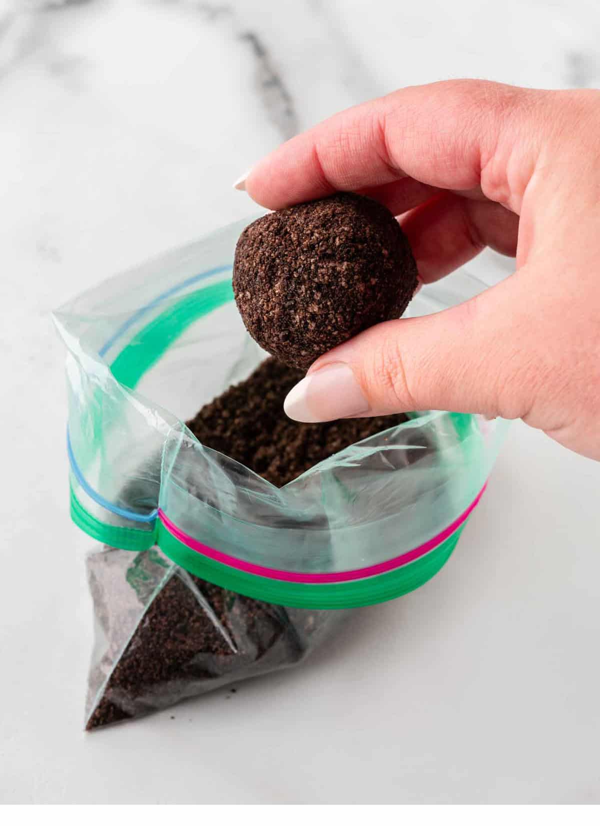 roll oreo balls in oreo crumbs