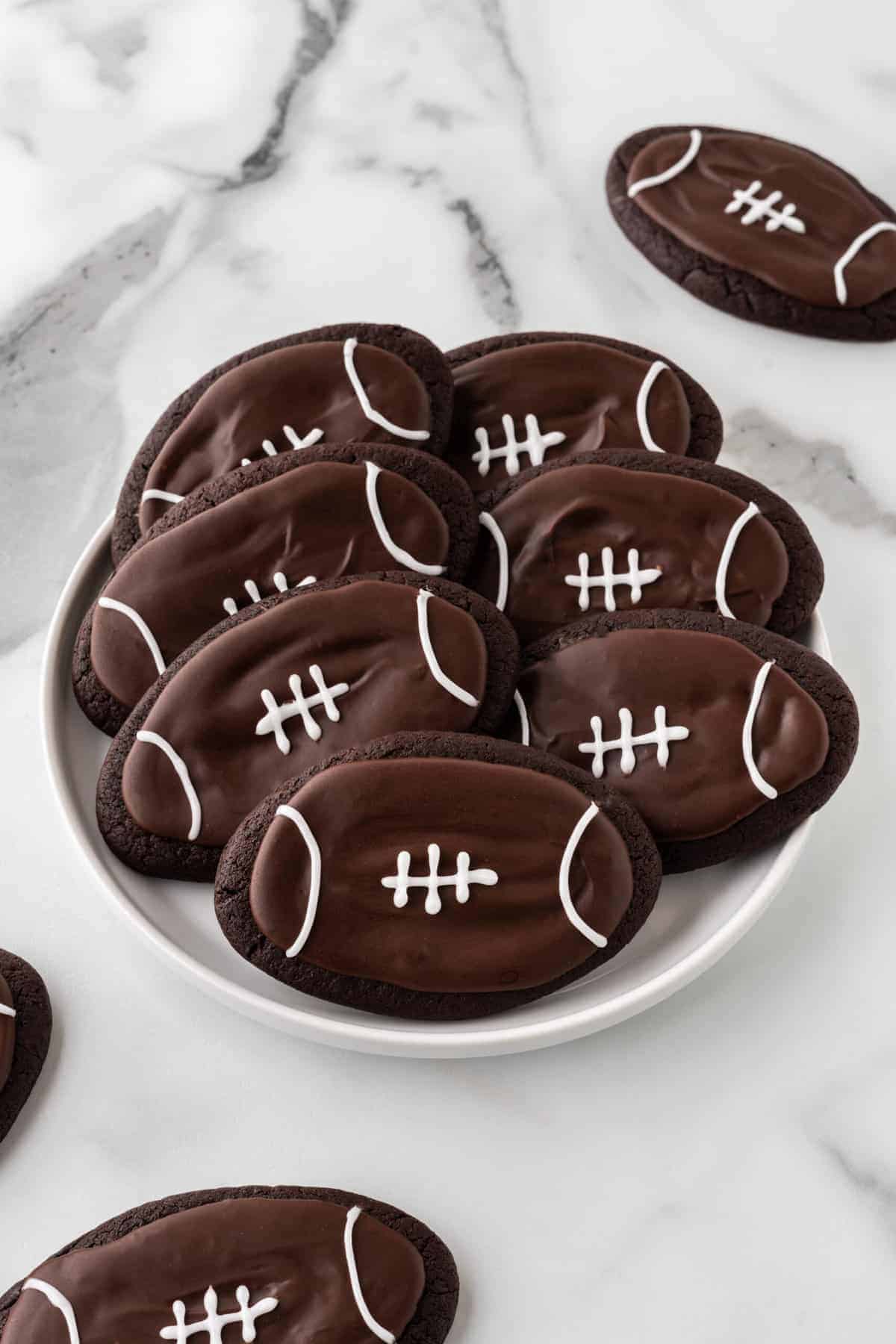 plate of football cookies