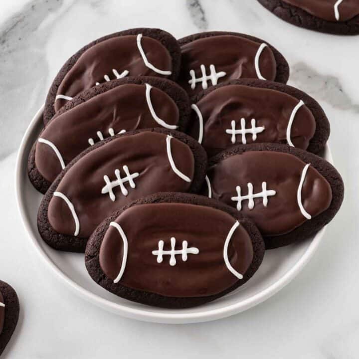 plate of football brownie cookies