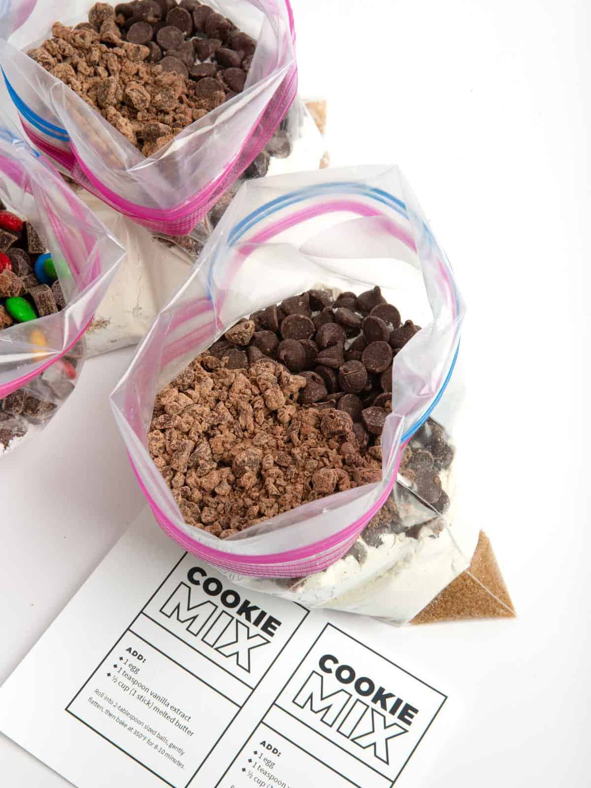DIY homemade chocolate chip cookie dough mix in a bag