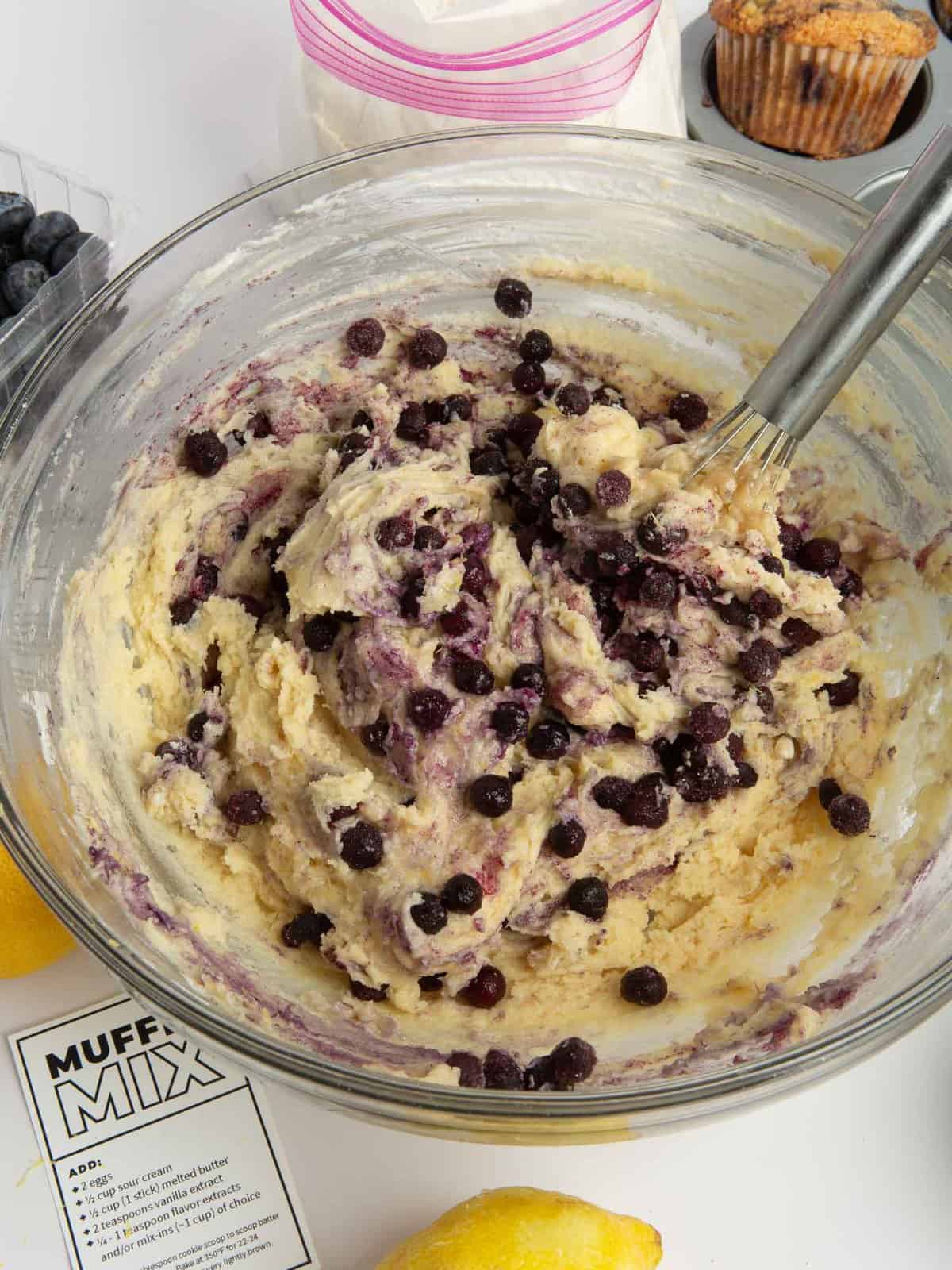 bowl of lemon blueberry muffin batter