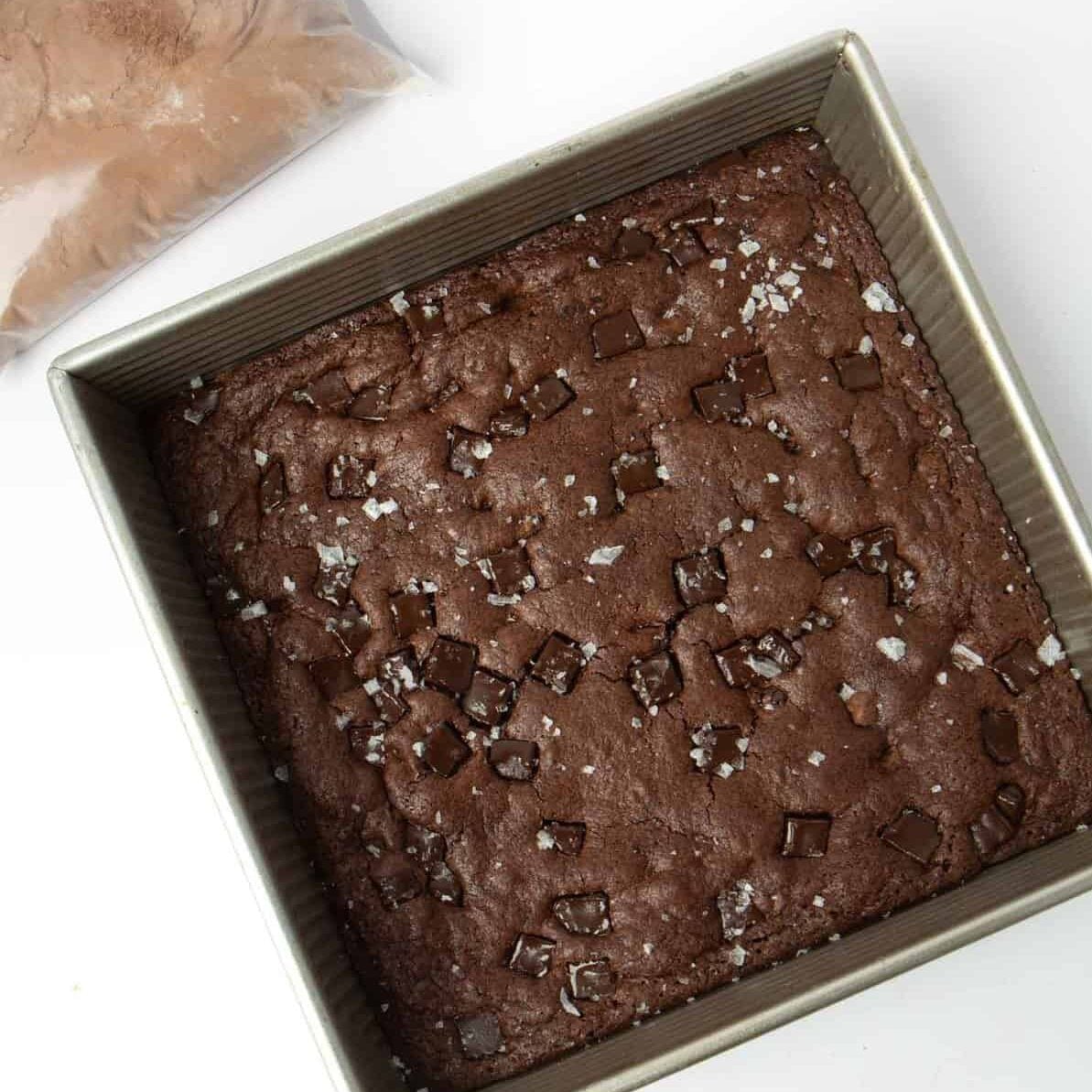 pan of fudgy brownies