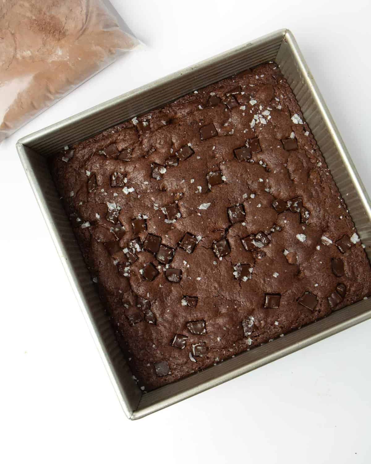 pan of fudgy brownies