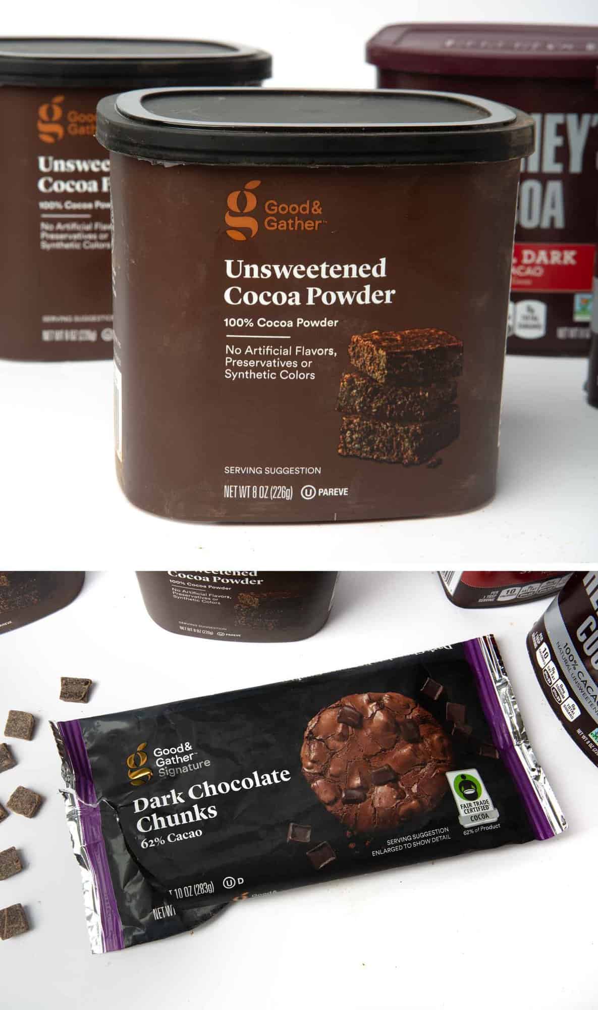Target brand Good & Gather cocoa powder and dark chocolate chunks