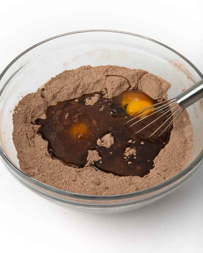 bowl of unmixed fudgy brownie mix