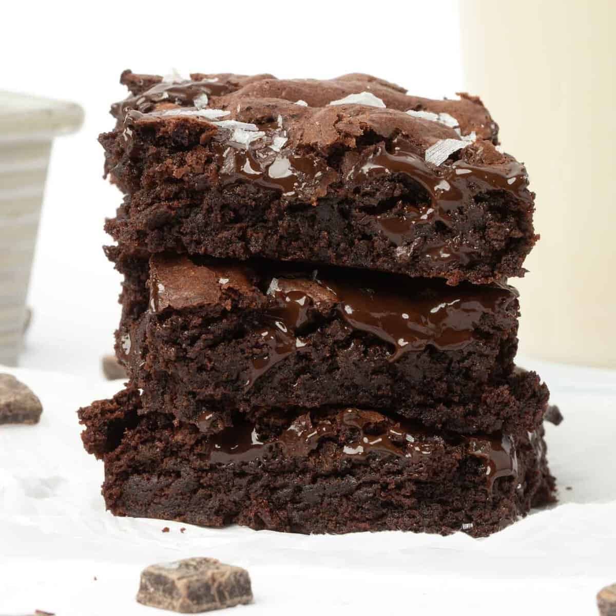 stack of fudgy brownies