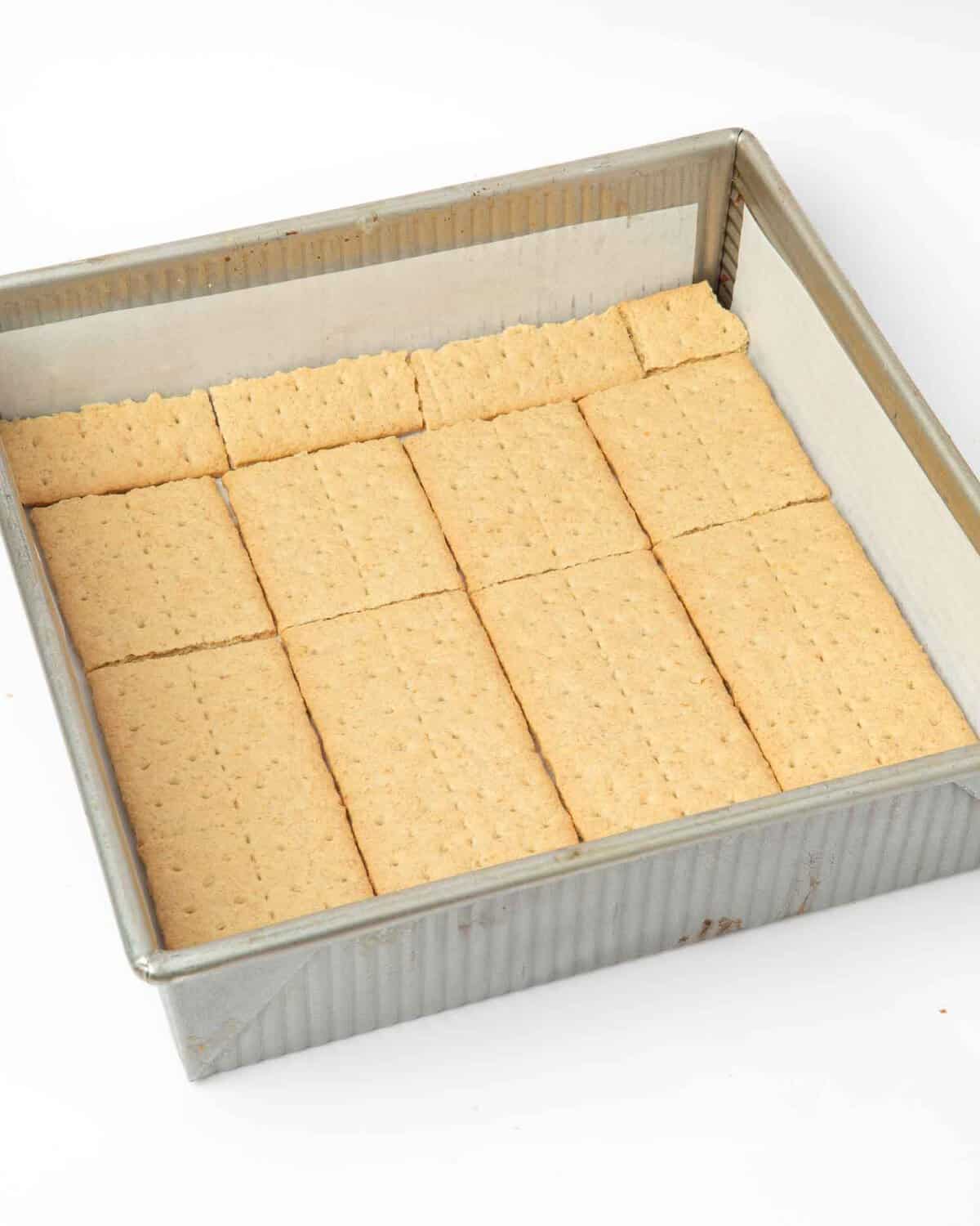 9x9" pan lined with graham crackers