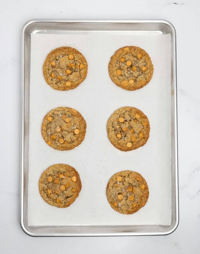 baked oatmeal scotchies on baking sheet
