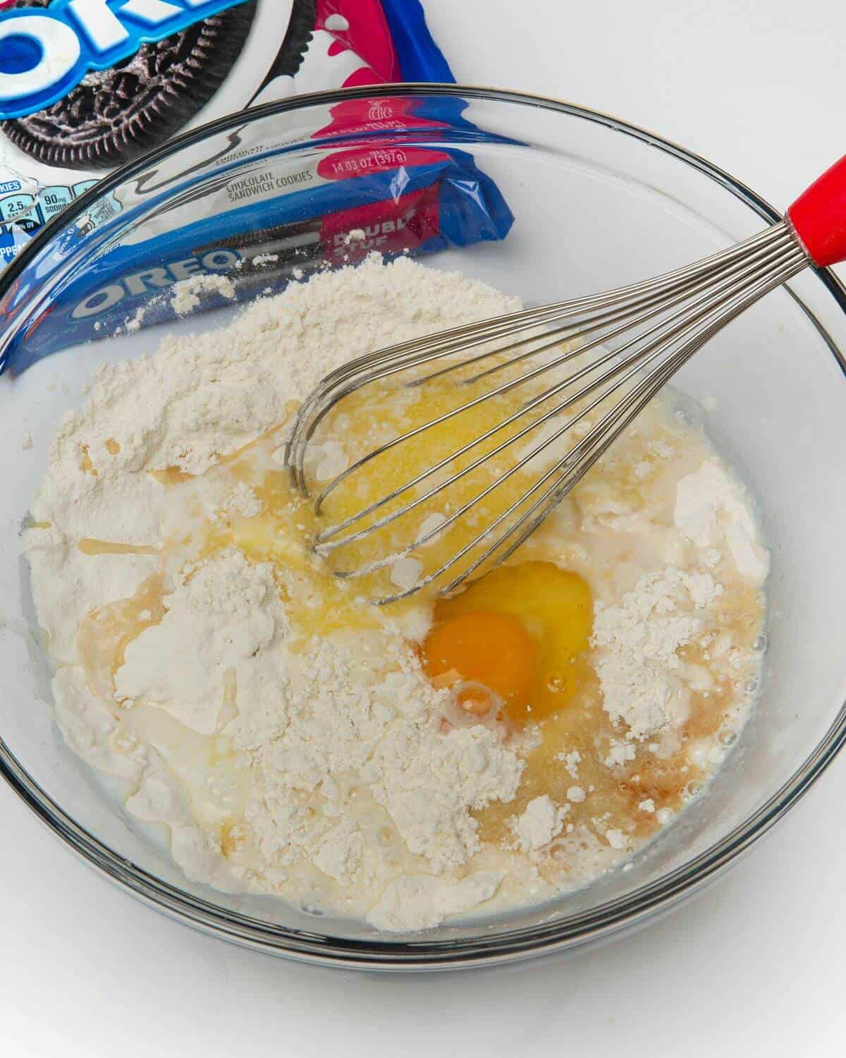 mixing ingredients for air fried oreo batter