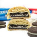 air fried oreos cut in half stacked on top of each other