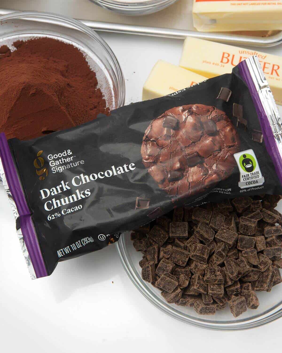Ingredients for dark chocolate cookies.