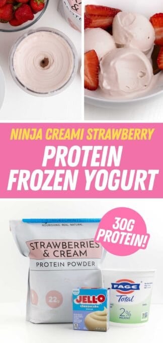 Ingredients for ninja creami strawberry protein frozen yogurt.