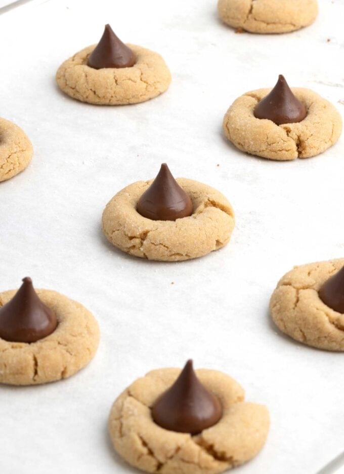 tray of peanut butter blossom cookies