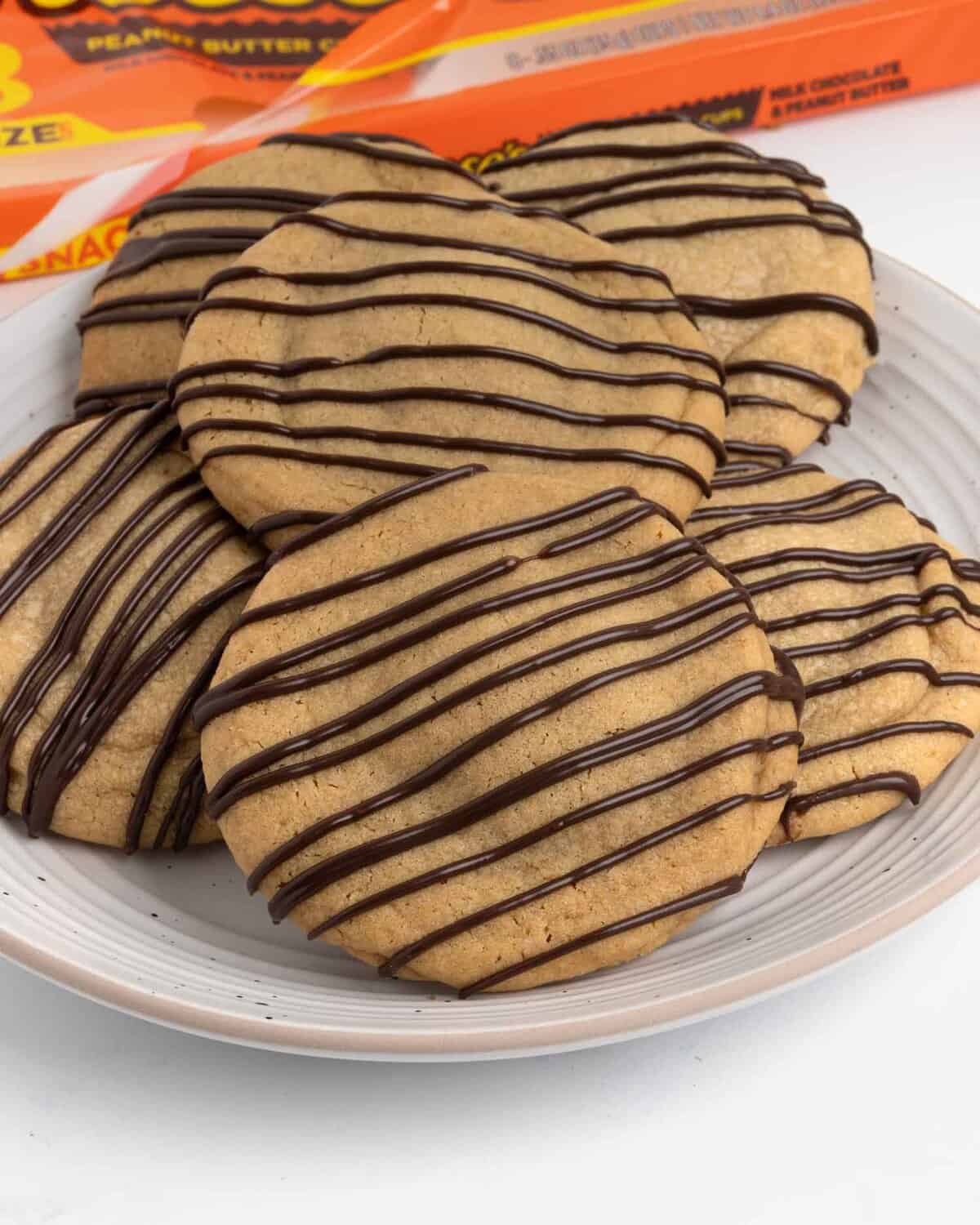 stuffed reeses cup cookies on a plate