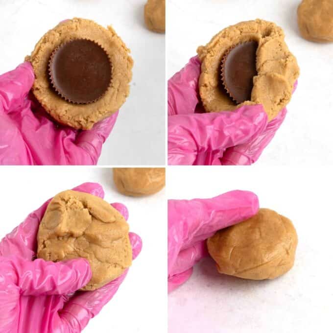 step by step on how to stuff cookies with reeses cups