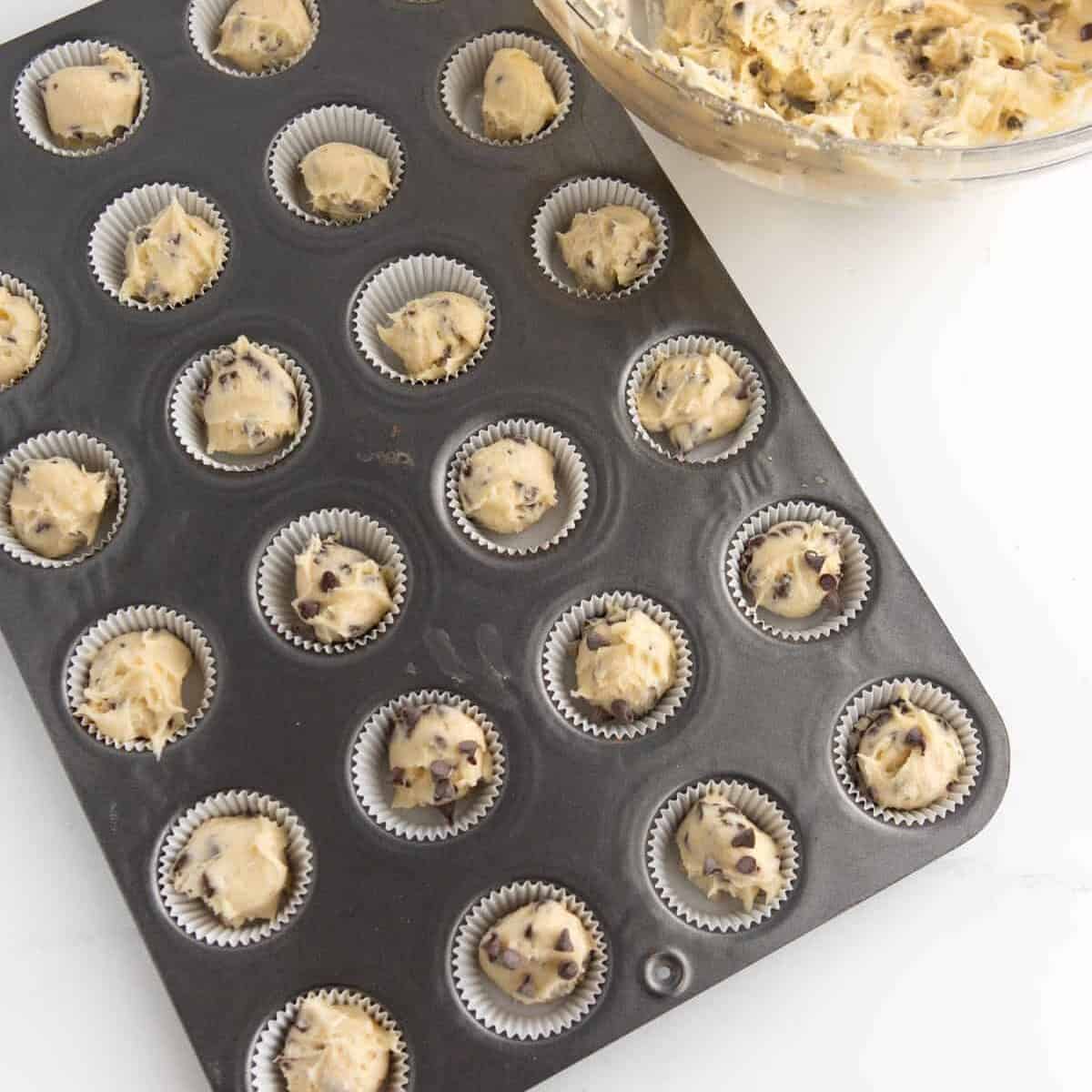 mini chocolate chip muffins in mini muffin pan