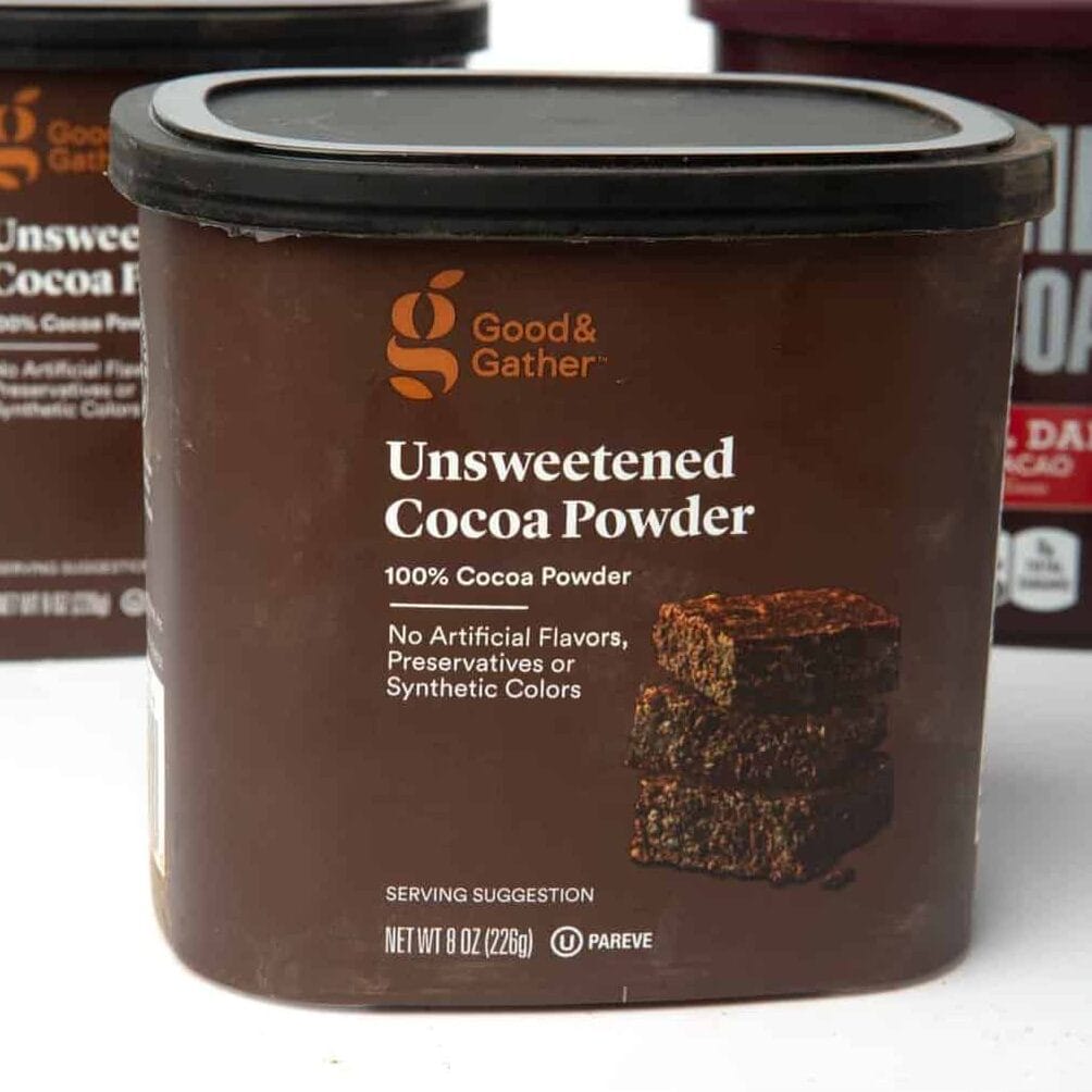 Target Good & Gather unsweetened cocoa powder container used for homemade brownie mix