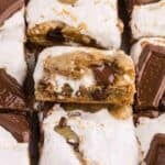 Delicious homemade s'mores rice krispies treats with marshmallow and chocolate.