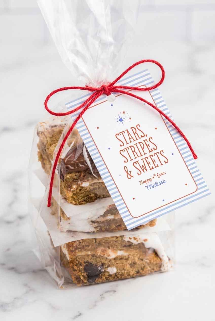 Printable Stars and Stripes Sweets gift tags designed by Design Eat Repeat, available in the Crafty Baker's Club membership