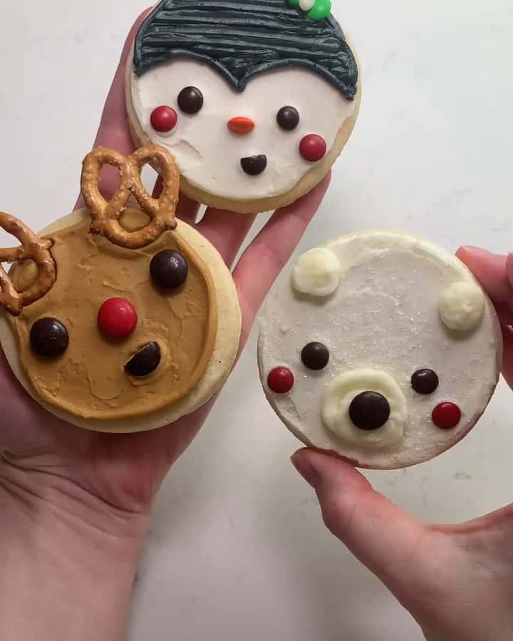 Penguin, reindeer and polar bear circle Christmas cookies