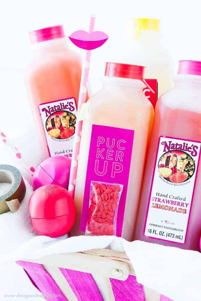 Attach these free printable Pucker Up bottle labels to mini Natalie's Juices bottles for a fun and easy Valentine's Day gift idea!