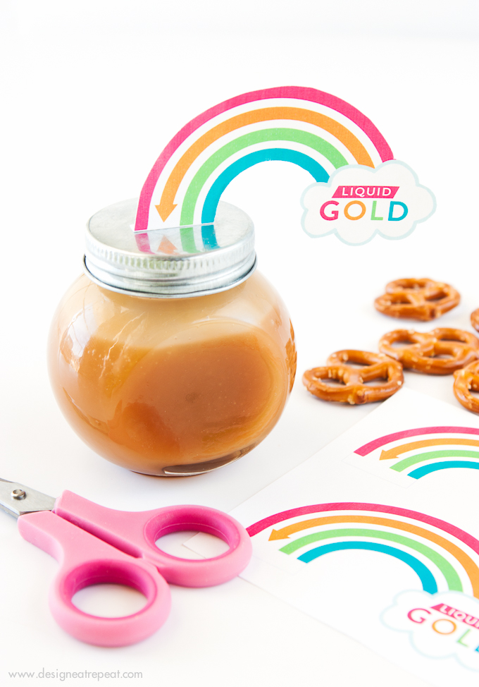 Attach these printable rainbow labels to homemade jars of caramel sauce for a fun St. Patrick's Day gift idea!