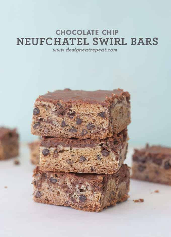 Stack of 3 Chocolate Chip Neufchatel Swirl Bars
