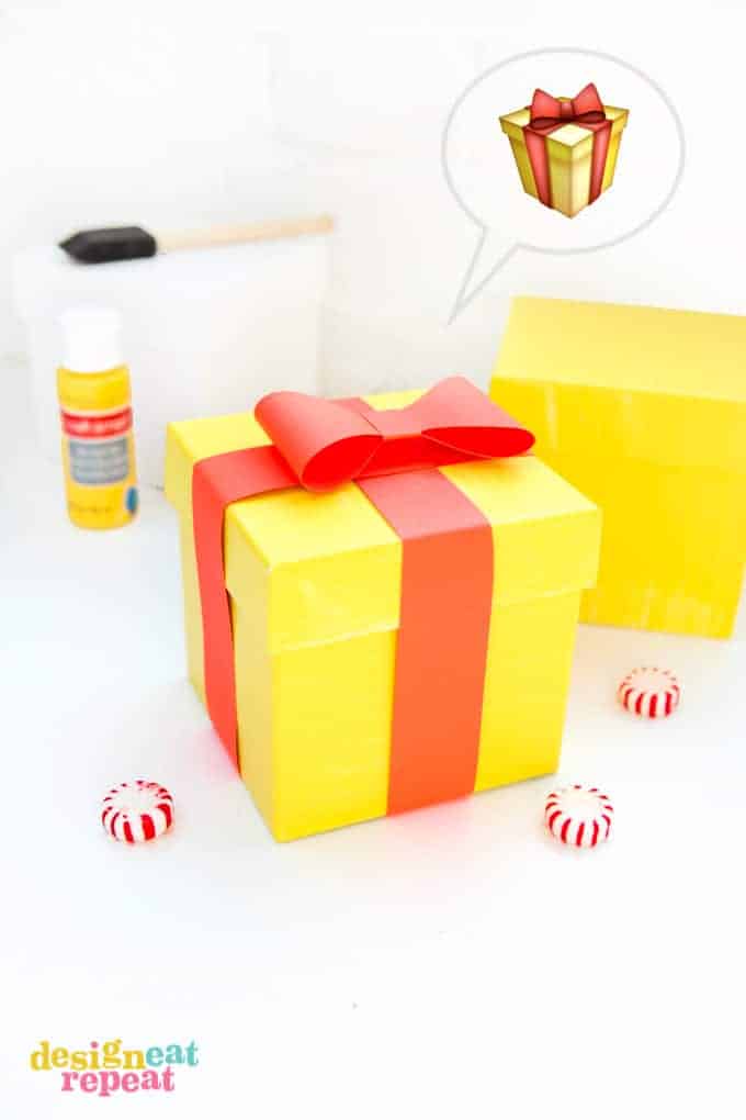 Paint white gift boxes to look like EMOJI gift boxes!