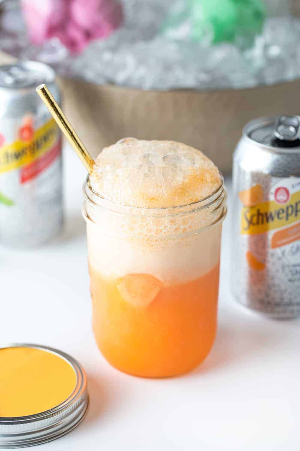 Carbonated Fizzing Orange Sherbet Punch in Glass with Orange Slice for Ultimate DIY Punch Bar