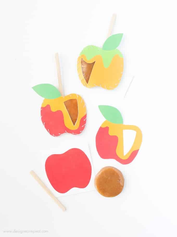 Download these free apple printables & make these DIY Caramel Apple Pouches!