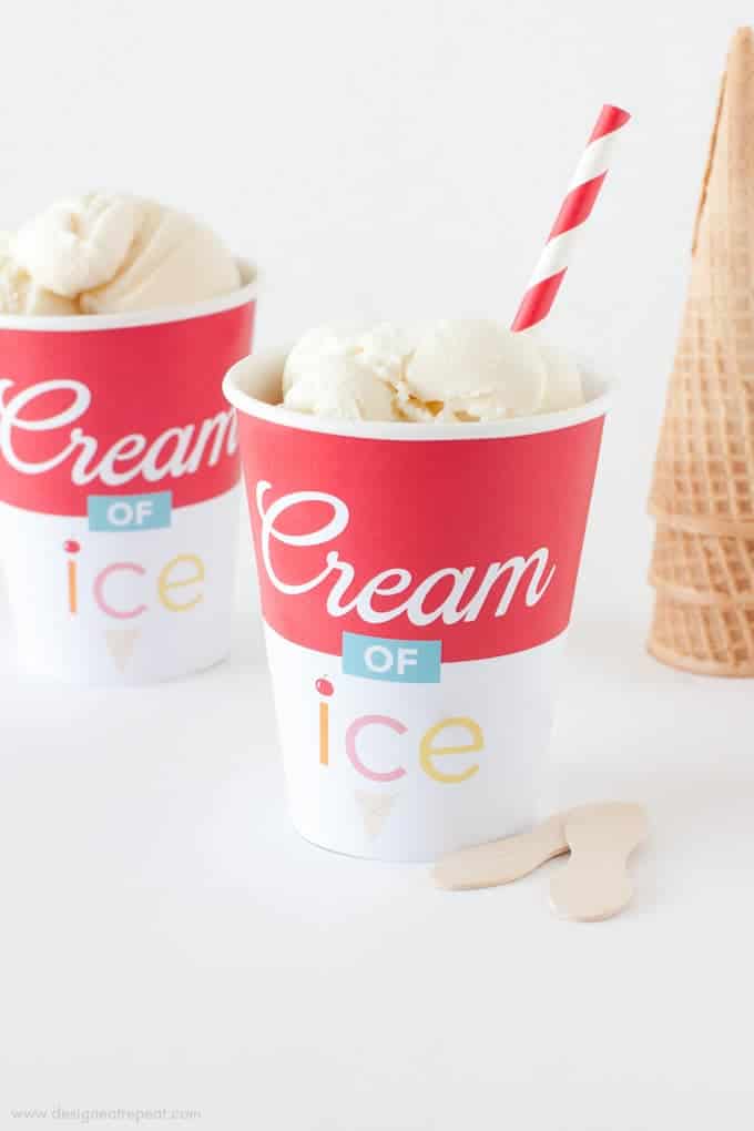 Download this free printable "Cream of Ice" icecream cup wrapper for a fun & unique way to mix up your summer party! Fill with icecream or milkshakes of your choosing! So fun!