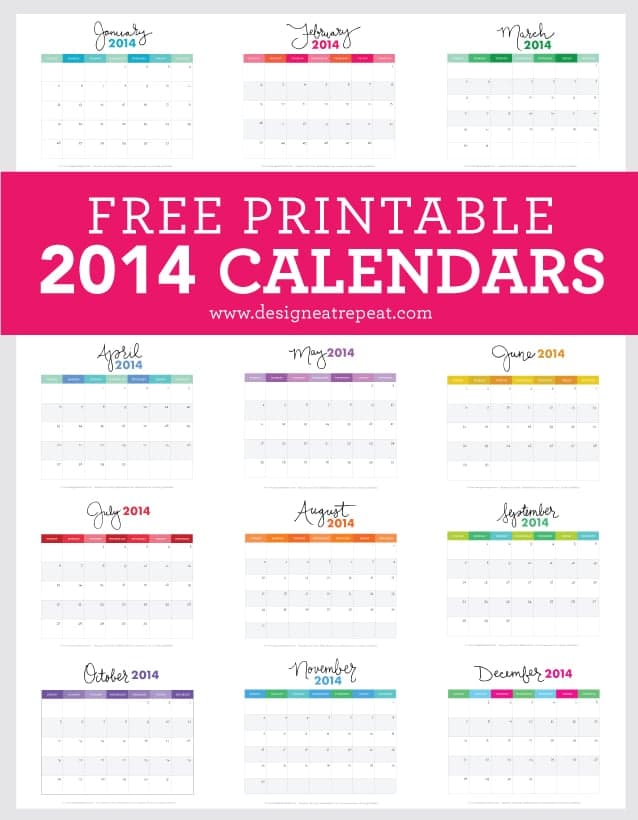 Free Printable 2014 Calendars | Download at Design Eat Repeat