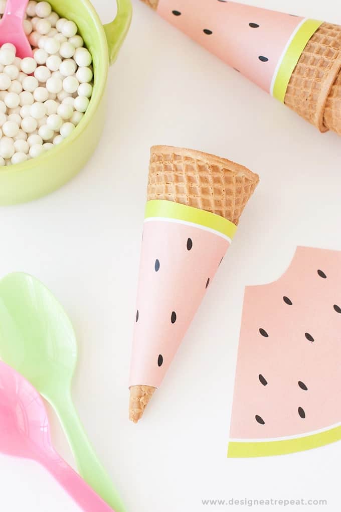 Free Printable Watermelon Icecream Cone Wrappers - Perfect addition to any summer or fruit-themed parties!