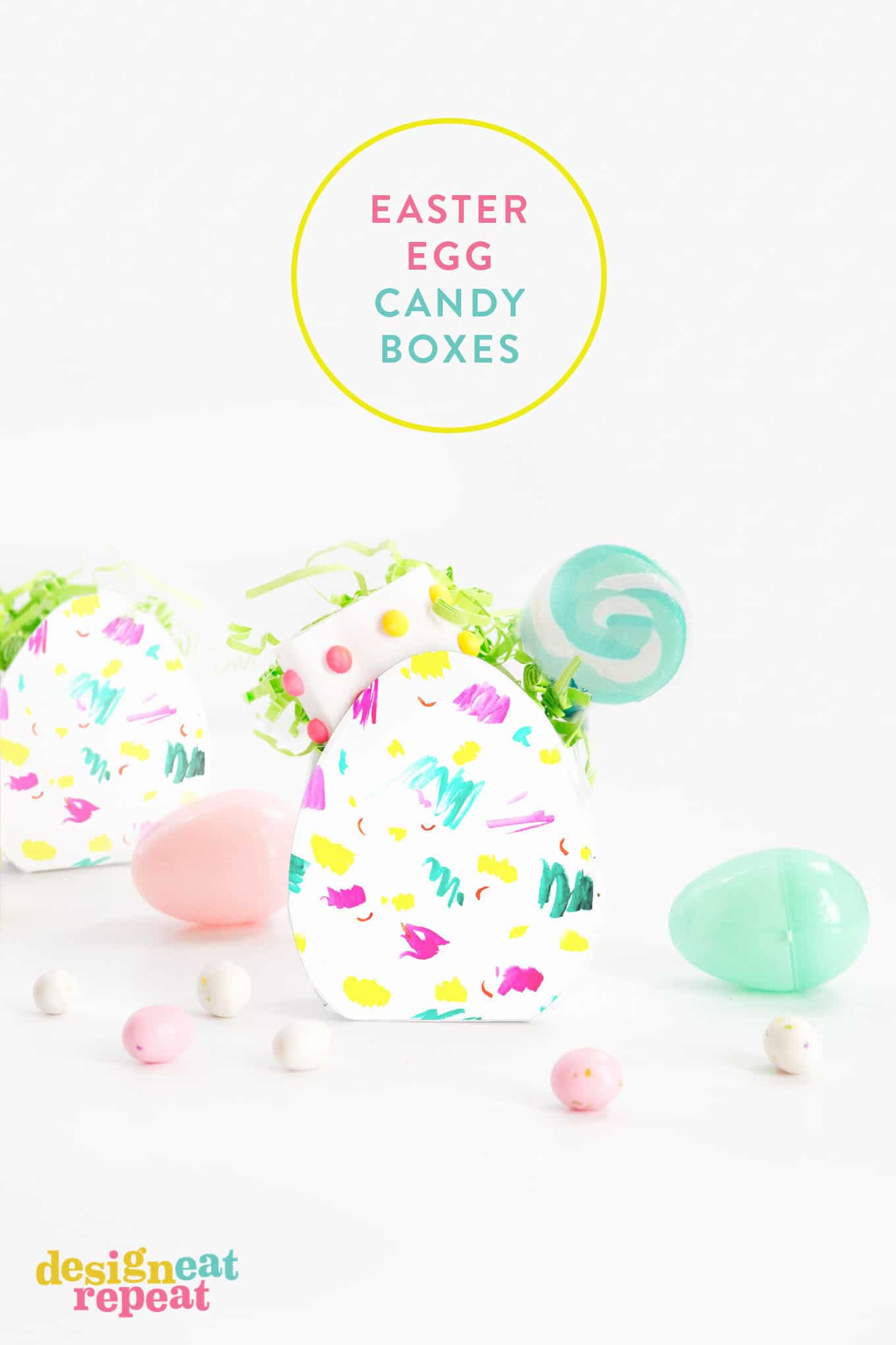 Download these bright & colorful Easter Egg Candy Boxes for a fun way to gift treats & trinkets!